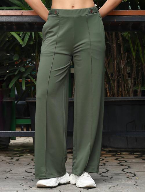 women solid mid rise wide leg trouser - 22088781 - Very Small Image - 1