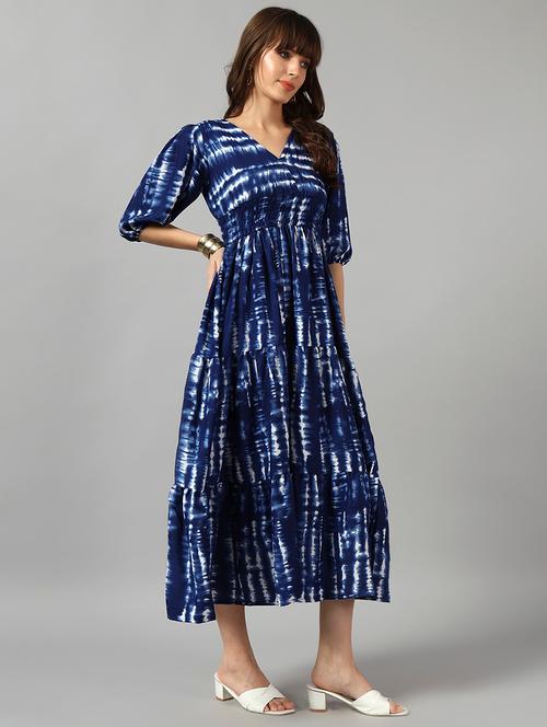 women tie & dye printed puff sleeve tiered dress - 22089248 - Very Small Image - 1