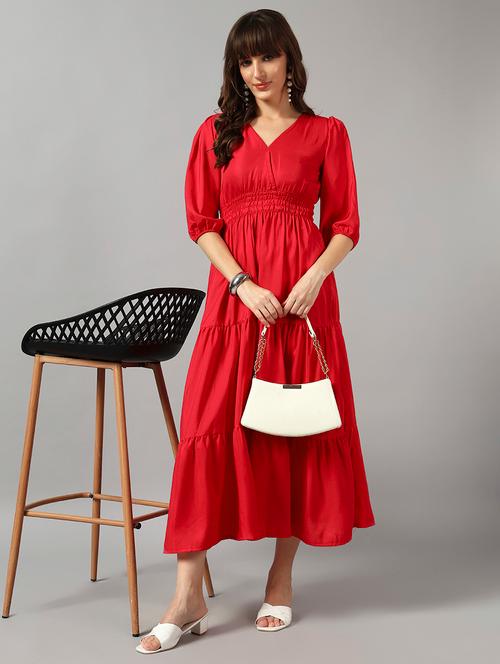 women solid puff sleeve tiered dress - 22089275 - Very Small Image - 1