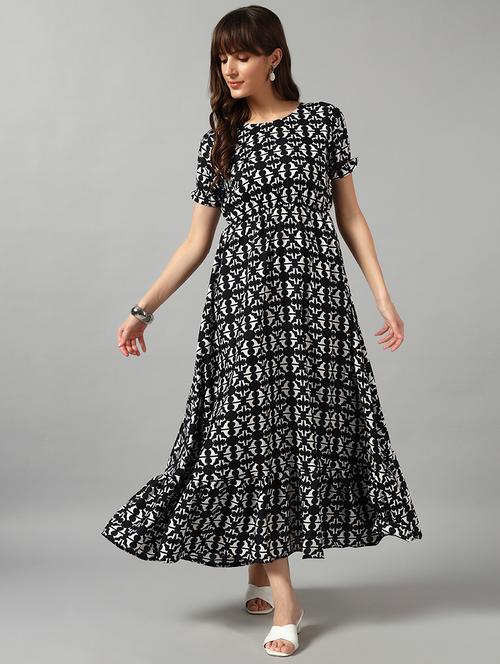 women printed short sleeve tiered dress - 22089290 - Very Small Image - 1