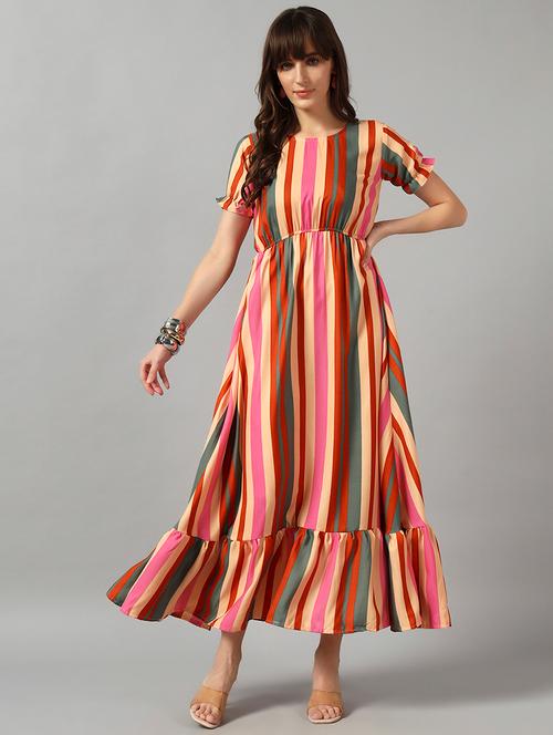 women striped short sleeve tiered dress - 22089300 - Very Small Image - 1