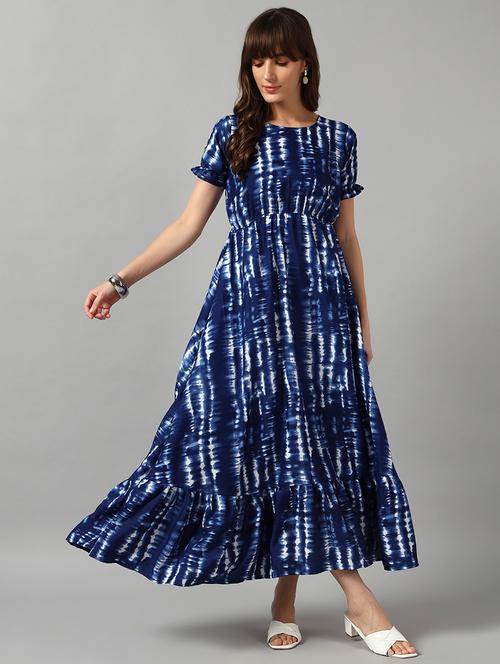 women tie & dye printed puff sleeve tiered dress - 22089304 - Very Small Image - 1
