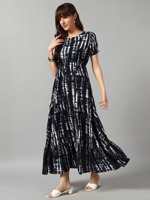 women tie & dye printed puff sleeve tiered dress - 22089311 - Very Small Image - 1