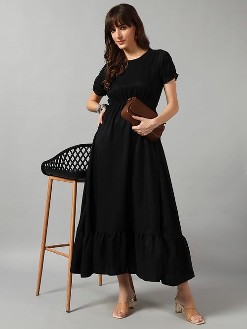women solid puff sleeve tiered dress - 22089318 - Very Small Image - 1