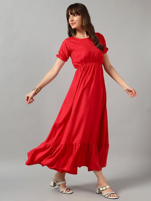 women solid puff sleeve tiered dress - 22089326 - Very Small Image - 1