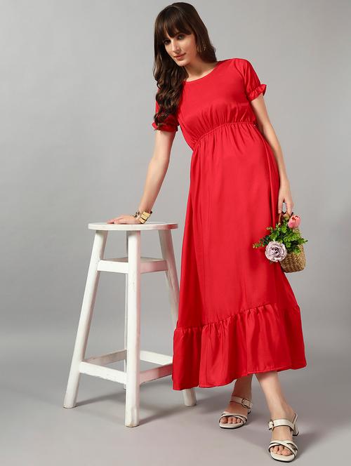 women solid puff sleeve tiered dress - 22089328 - Very Small Image - 1