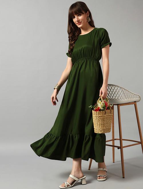 women solid puff sleeve tiered dress - 22089334 - Very Small Image - 1