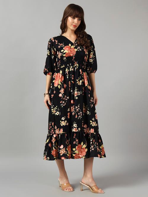 women floral printed puff sleeve tiered dress - 22090777 - Very Small Image - 1