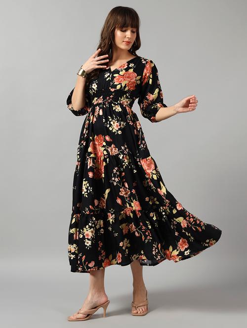 women floral printed puff sleeve tiered dress - 22091540 - Very Small Image - 1