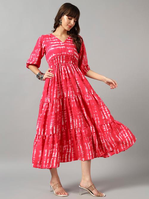 women tie & dye printed puff sleeve tiered dress - 22091549 - Very Small Image - 1