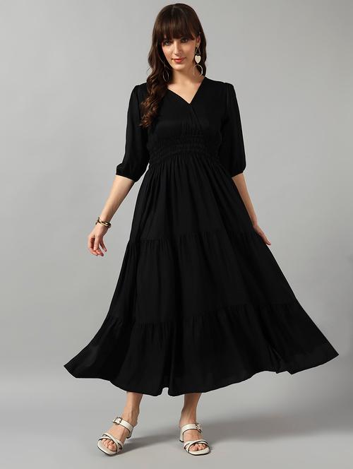 women solid puff sleeve tiered dress - 22091562 - Very Small Image - 1