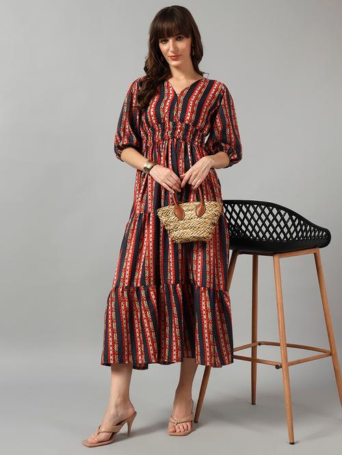 women printed puff sleeve tiered dress - 22091579 - Very Small Image - 1