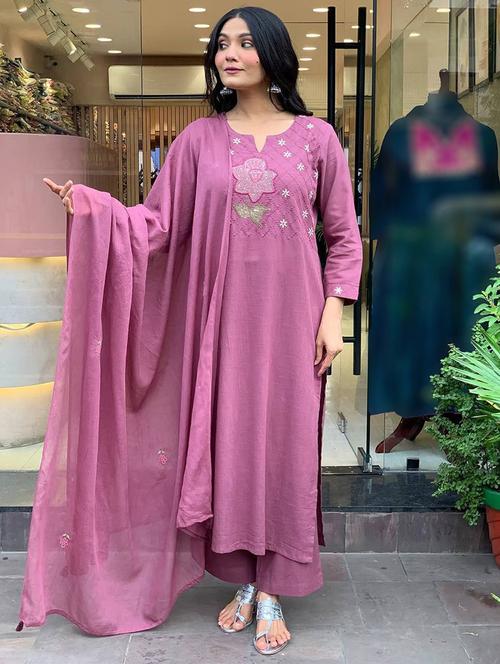 women embroidered three quarter sleeve kurta pant with dupatta set - 22092085 - Very Small Image - 1