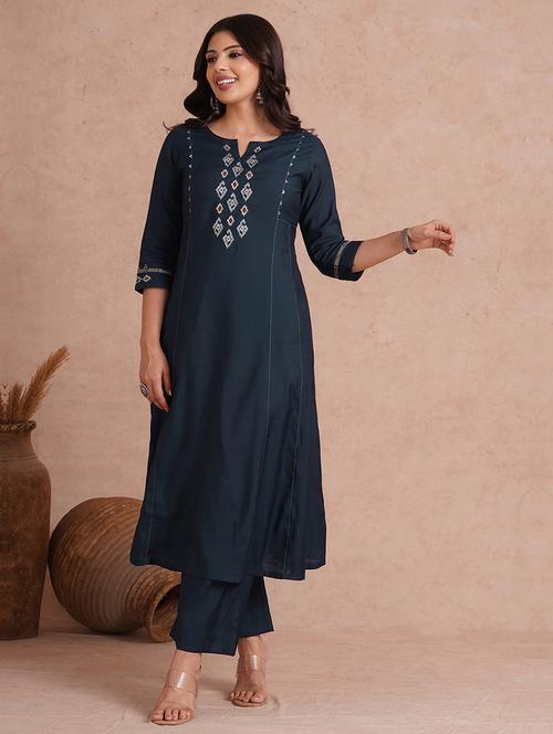 women embroidered three quarter sleeve kurta palazzo set - 22092186 - Very Small Image - 1
