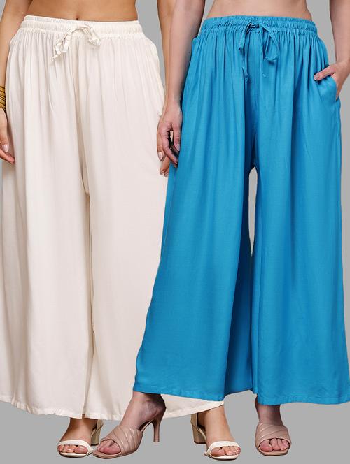 women pack of 2 solid high rise flared palazzo - 22092398 - Very Small Image - 1