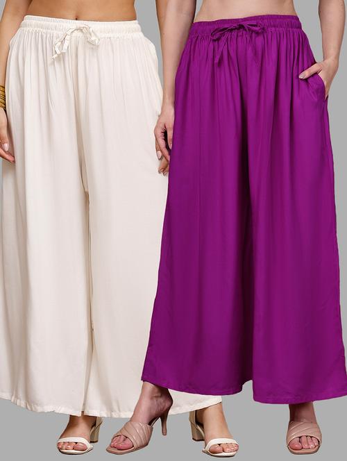 women pack of 2 solid high rise flared palazzo - 22092426 - Very Small Image - 1