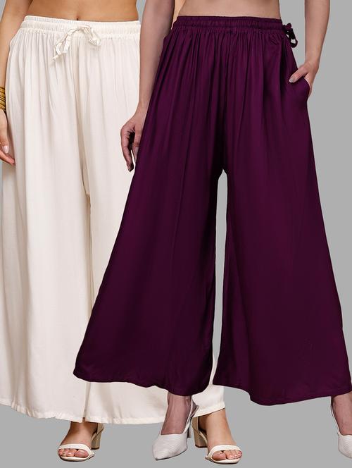 women pack of 2 solid mid rise flared palazzo - 22092452 - Very Small Image - 1