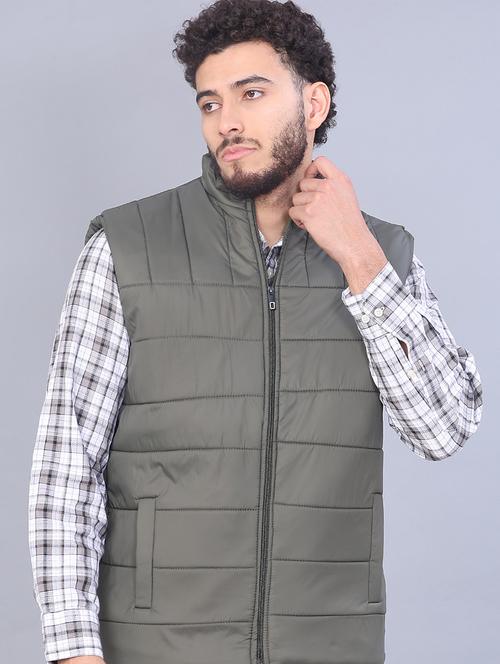 men solid sleeveless regular fit puffer jacket - 22092947 - Very Small Image - 1