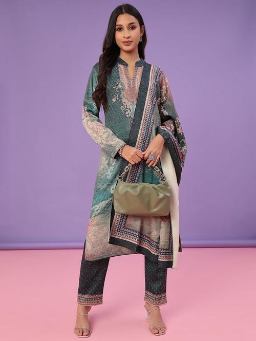 women self design long sleeve kurta pant with dupatta set - 22093056 - Very Small Image - 1