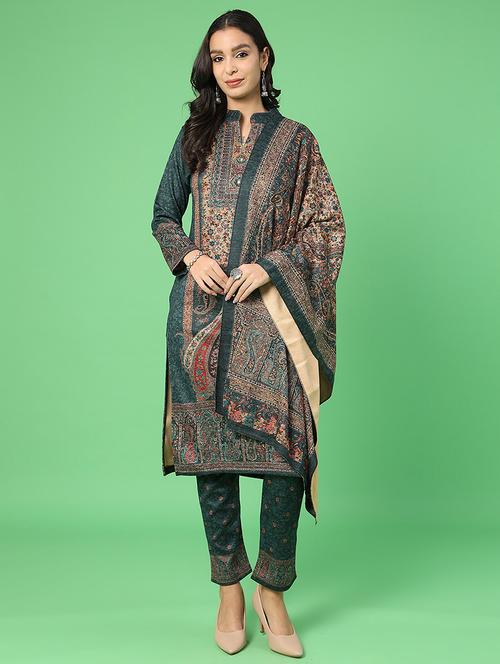 women printed woolen kurta and pant with dupatta set - 22093061 - Very Small Image - 1