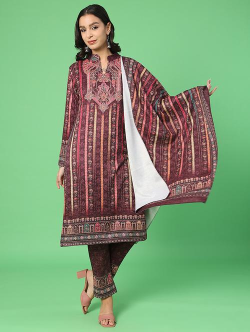 women printed woolen kurta and pant with dupatta set - 22093097 - Very Small Image - 1