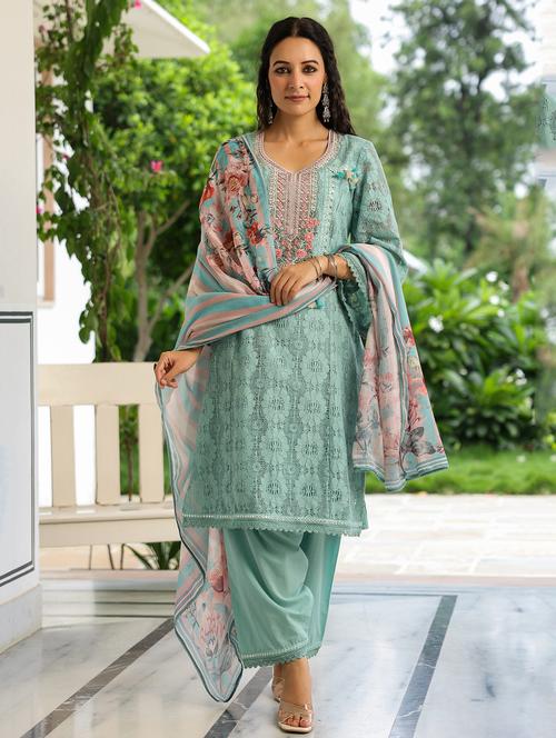 women embroidered long sleeve kurta pant with dupatta set - 22093254 - Very Small Image - 1