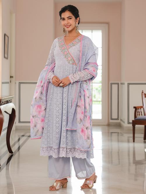 women embroidered long sleeve kurta pant with dupatta set - 22093256 - Very Small Image - 1