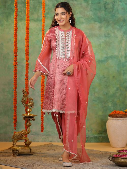 women embroidered three quarter sleeve kurta pant with dupatta set - 22093268 - Very Small Image - 1