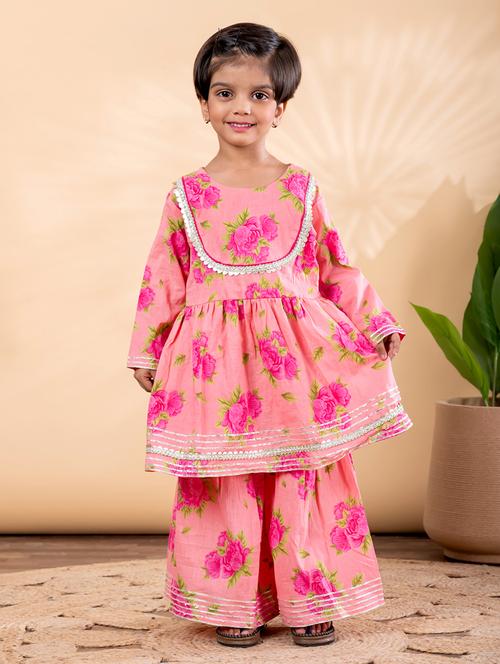 Girls Printed Long Sleeve Kurta And Sharara Set - 22093325 - Very Small Image - 1