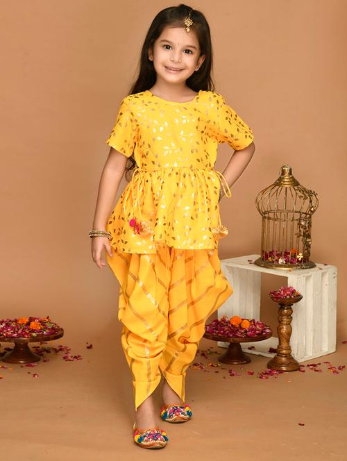 girls foil print kurta and dhoti set - 22093377 - Very Small Image - 1