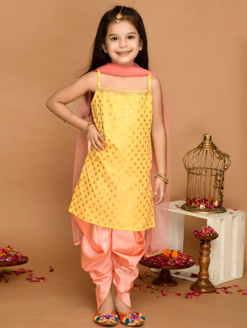 girls foil print dhoti kurta set with dupatta - 22093380 - Very Small Image - 1