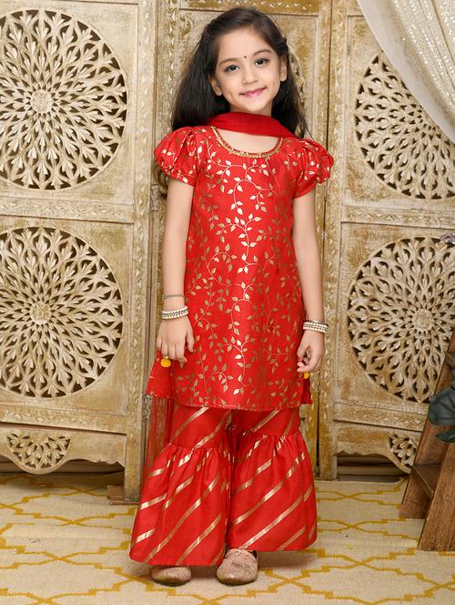girls foil print kurta and sharara set  with dupatta - 22093383 - Very Small Image - 1