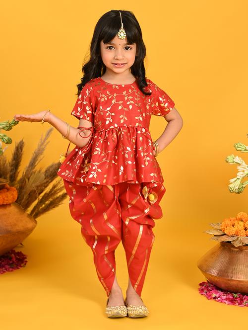 girls foil print kurta and dhoti set  - 22093390 - Very Small Image - 1