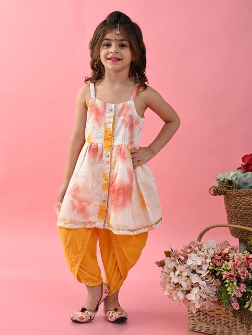 girls tye and dye sleeveless kurta and dhoti set  - 22093391 - Very Small Image - 1