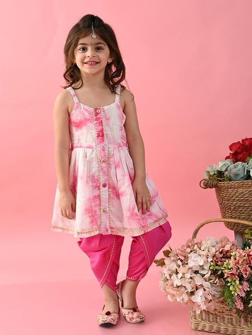girls tie and dye sleeveless kurta and dhoti set  - 22093392 - Very Small Image - 1