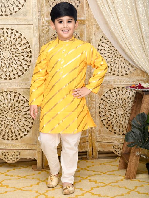 boys foil print long sleeve kurta and pyjama set - 22093397 - Very Small Image - 1