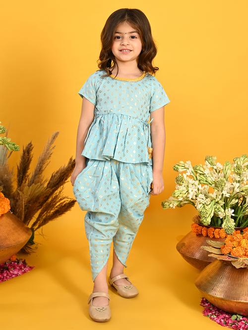 girls foil print kurta and dhoti set  - 22093399 - Very Small Image - 1