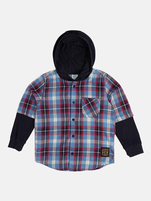 boys checkered long sleeve hooded shirt - 22093501 - Very Small Image - 1