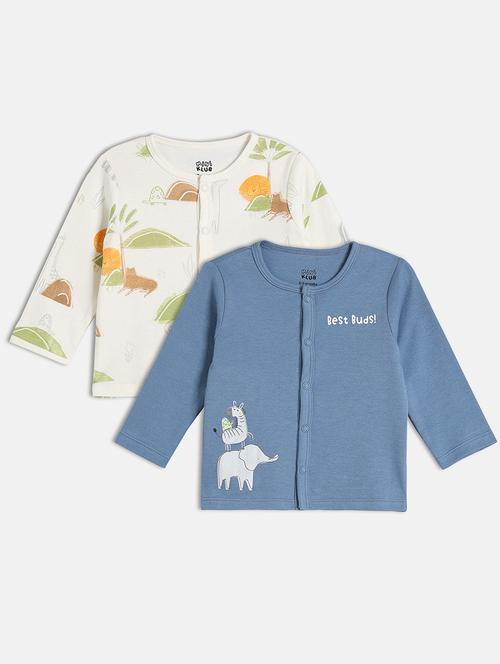 infant pack of 2 printed long sleeve front-open t-shirt - 22093559 - Very Small Image - 1