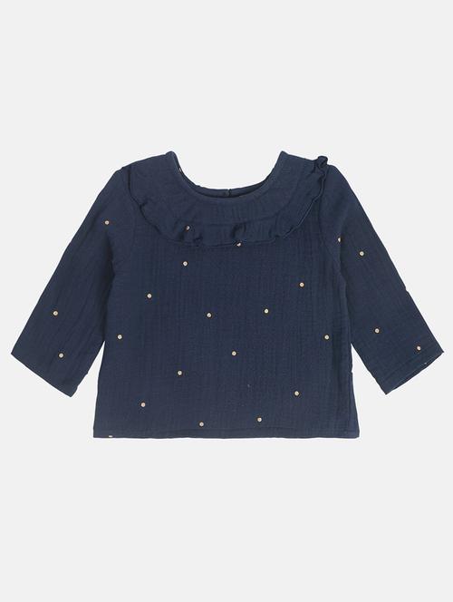 girls navy blue polka doted long sleeve top - 22093811 - Very Small Image - 1