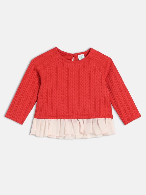 girls red self designed long sleeve top - 22093821 - Very Small Image - 1
