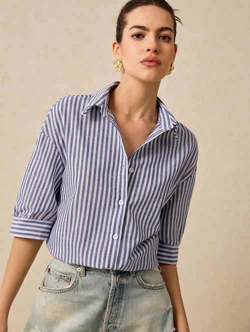 women striped collared long sleeve shirt - 22094070 - Very Small Image - 1