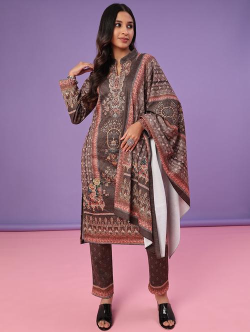 women printed long sleeve kurta pant with dupatta set - 22094379 - Very Small Image - 1
