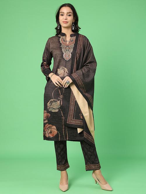 women printed woolen kurta and pant with dupatta set - 22094388 - Very Small Image - 1