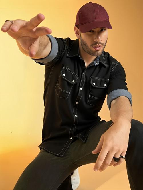 men solid long sleeve regular fit denim casual shirt - 22094463 - Very Small Image - 1