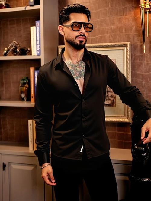 men solid long sleeve slim fit casual shirt - 22094510 - Very Small Image - 1