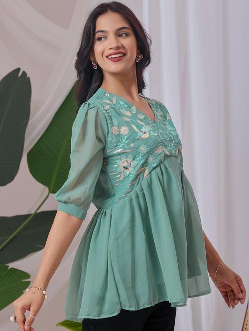 women embroidered v neck ethnic top - 22100813 - Very Small Image - 1