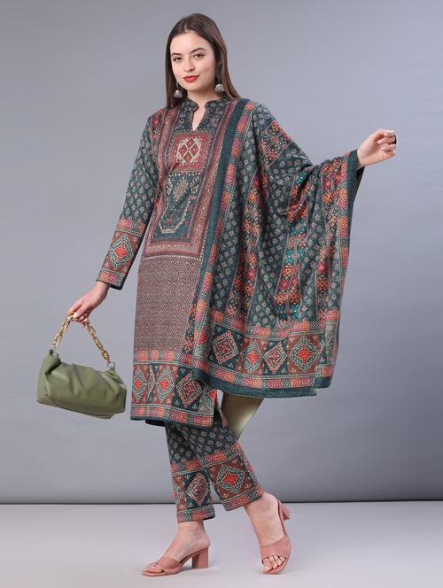 women printed long sleeve kurta pant with dupatta set - 22101040 - Very Small Image - 1