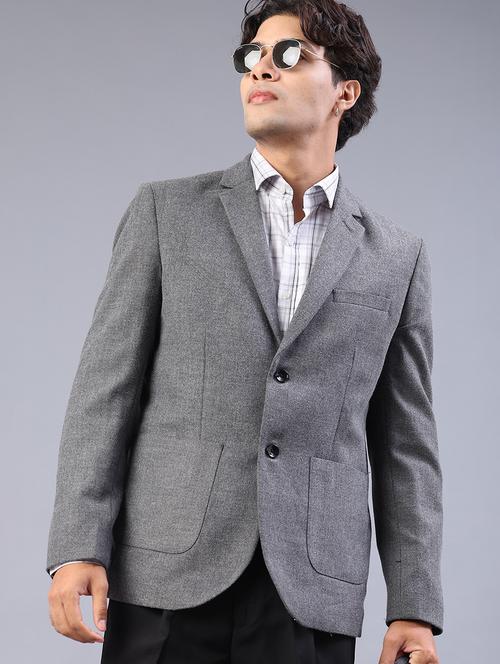 men solid long sleeve lapel collar single breasted blazer - 22101103 - Very Small Image - 1