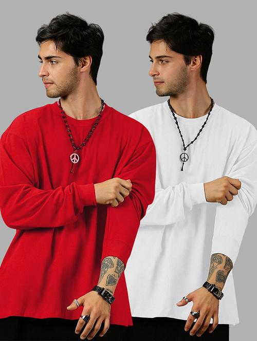 men pack of 2 solid long sleeve oversized t-shirt - 22101465 - Very Small Image - 1
